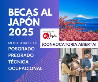 Imagen informativa sobre inicio de convocatoria de becas MEXT 2025, modalidades de Posgrado, Pregrado, Técnica y Ocupacional