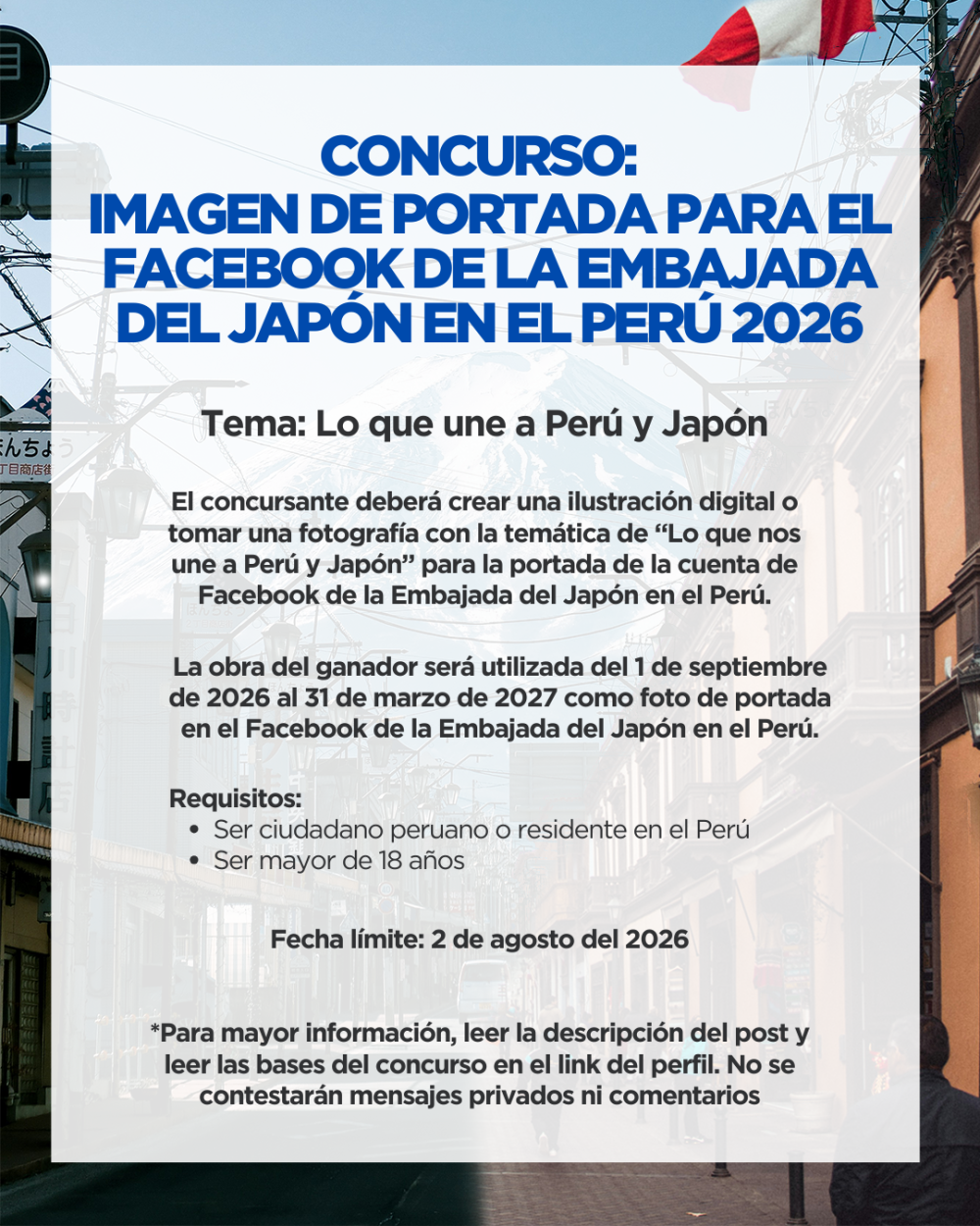 Primer Concurso de imagen de portada para el Facebook de la Embajada del Japón en el Perú 2026